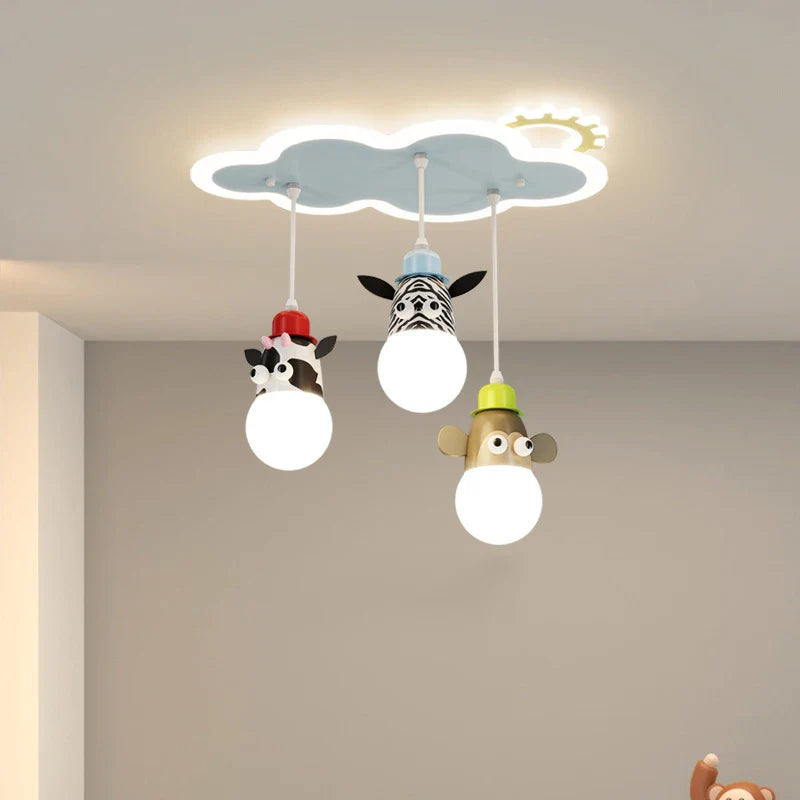 cartoon animal chandelier with cloud nightlights for children