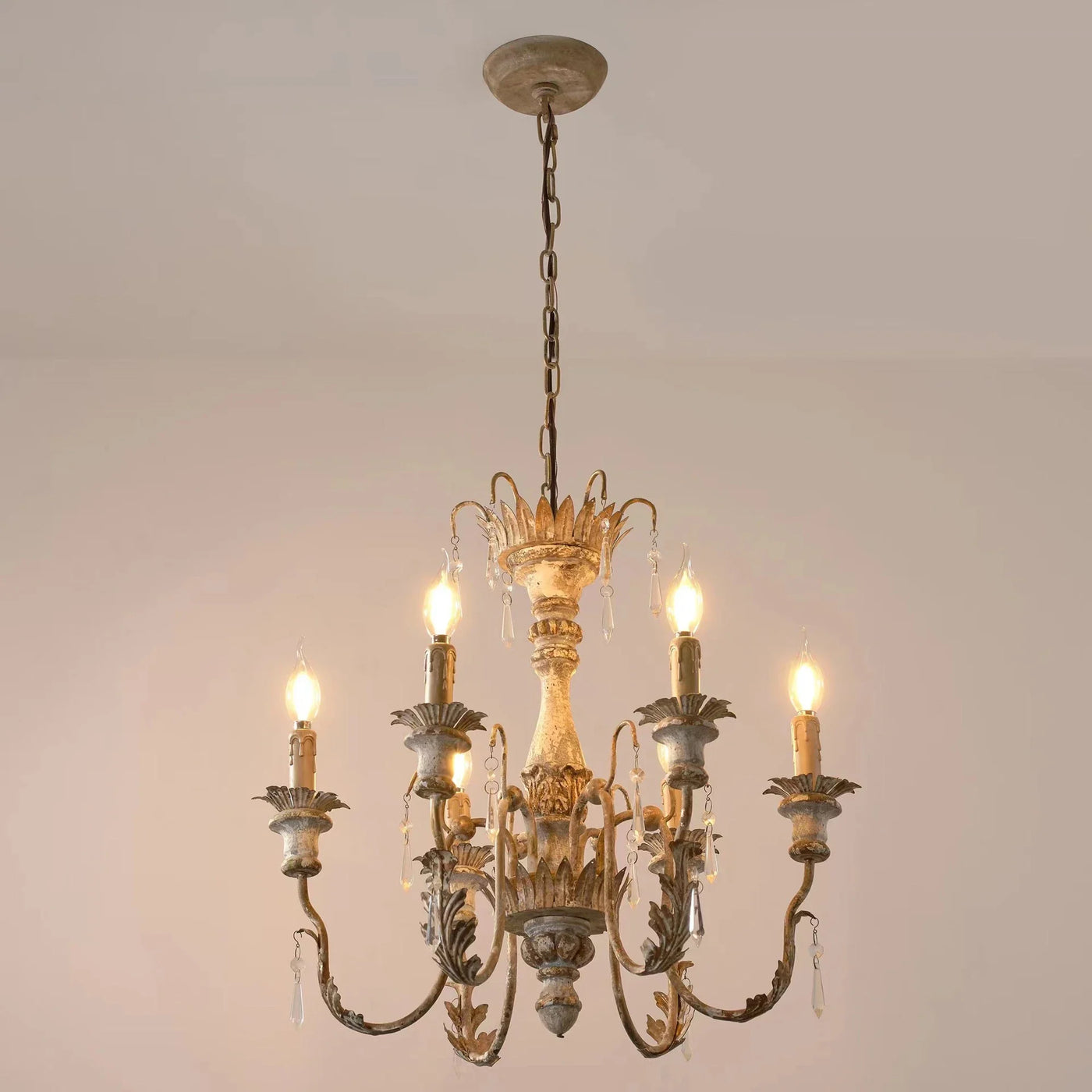 Vintage French Chandelier in Brilliant Wood