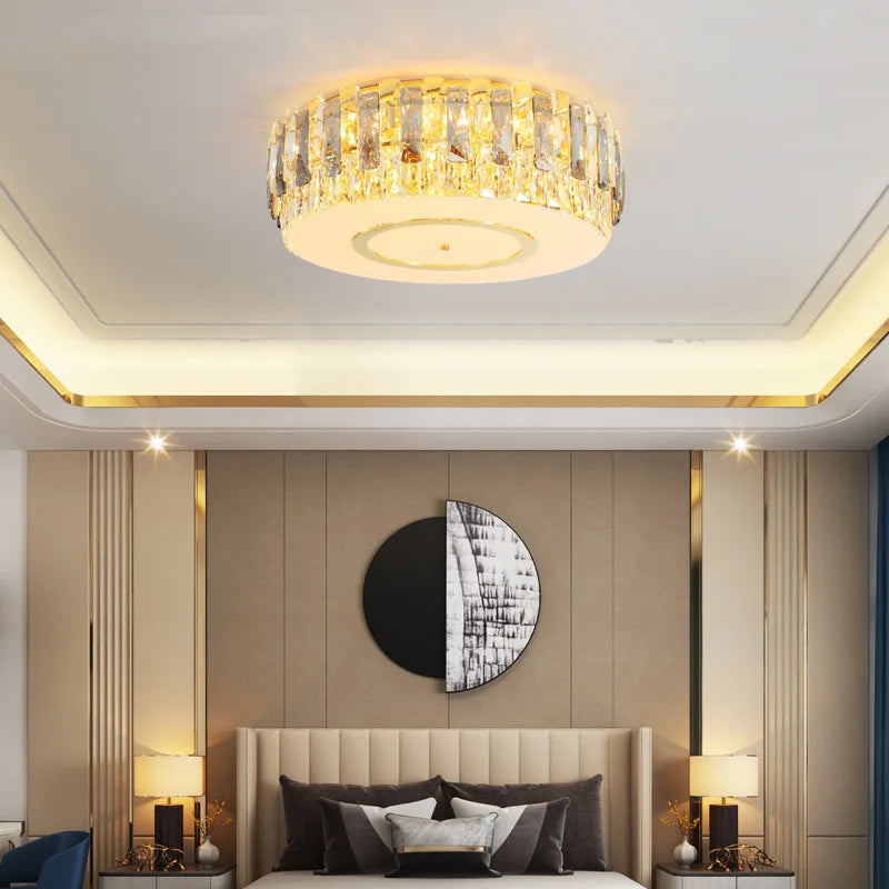 modern silver round crystal glass dimmable LED chandelier