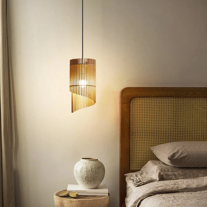 Wabi-sabi wooden chandelier with suspended LED lighting