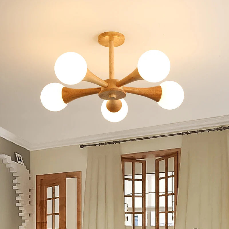 Nordic Japanese-style solid wood log chandelier