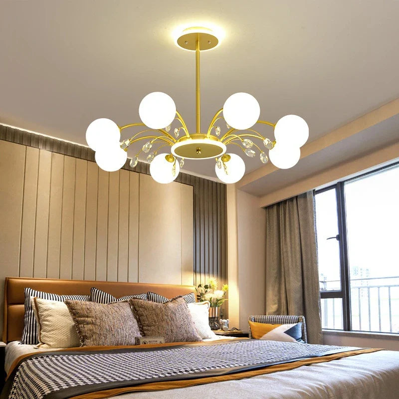 Modern glass chandelier with bright crystals for elegant lighting