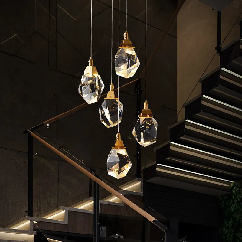 Luxury crystal chandelier Villa staircase dining room bedroom living room Iceberg Ling-shaped lighting indoor LED lamps
