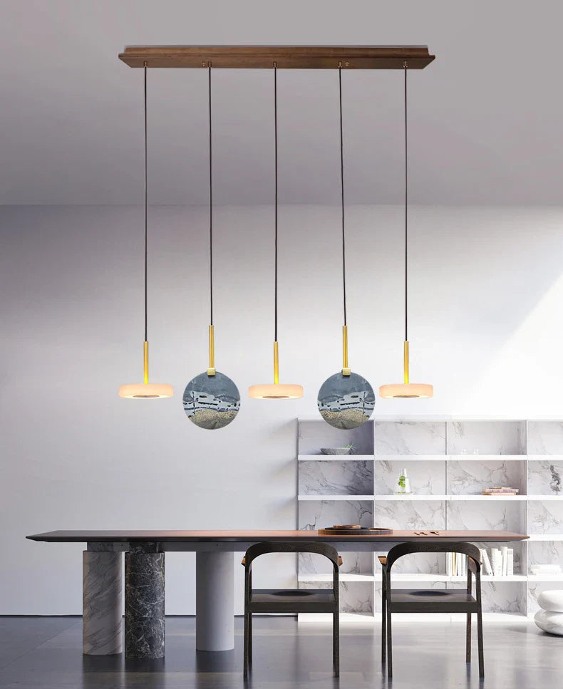 natural wood or gold marble chandelier with LED lighting