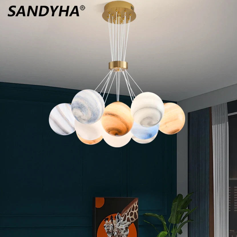 sandyha Nordic Chandelier LED Planets Glass Ball Lunar Shape