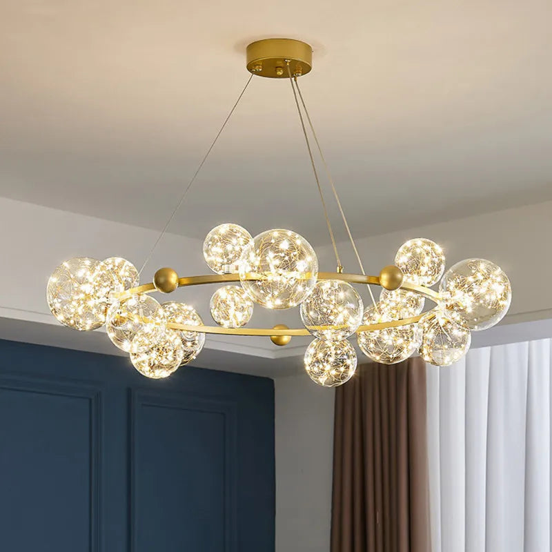 Nordic dimmable glass ball LED starry sky chandelier