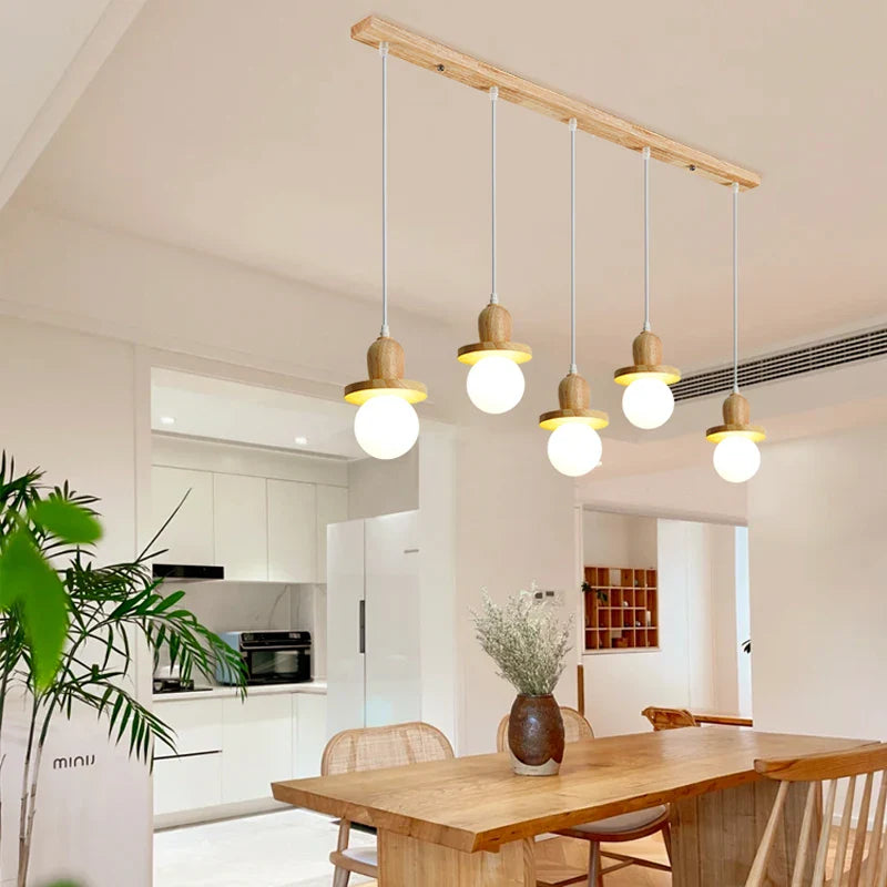 Solid wood Nordic style chandelier with three heads