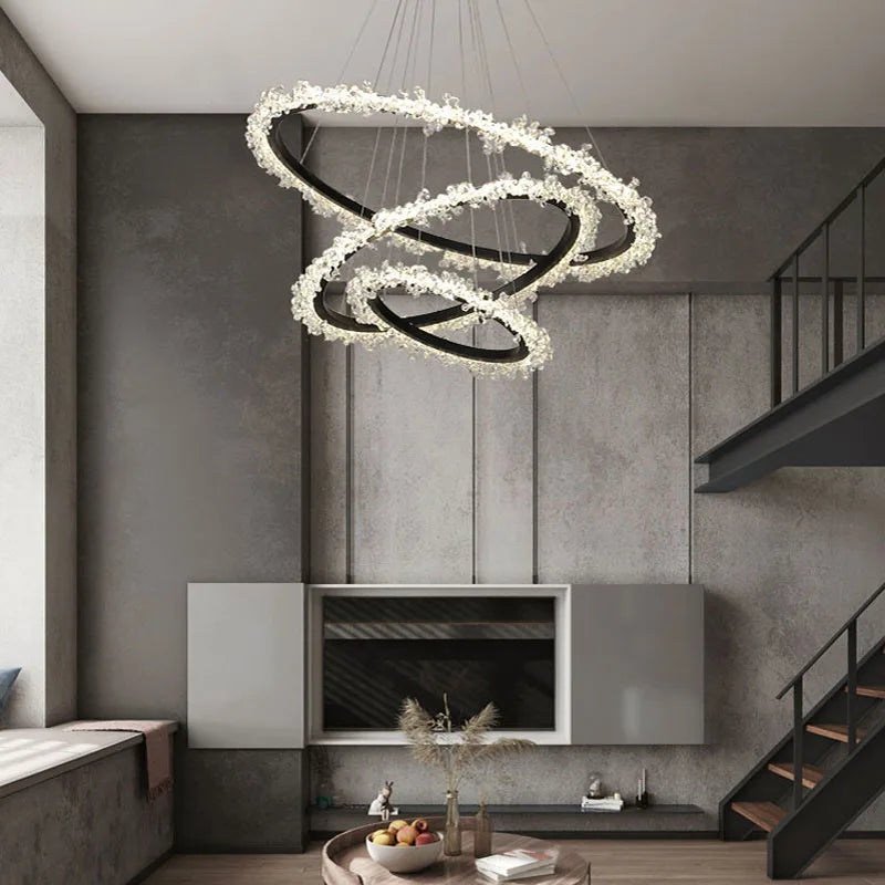 Luxury crystal chandelier with luminous and elegant gold ring