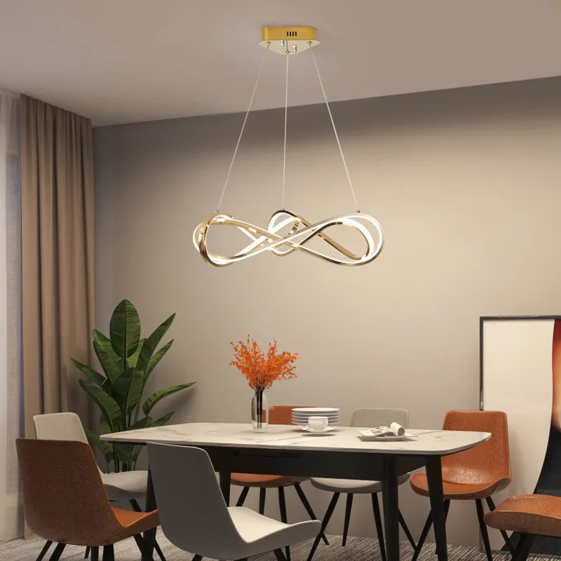 Modern LED Chandelier with Remote Control, Elegant and Curved Design