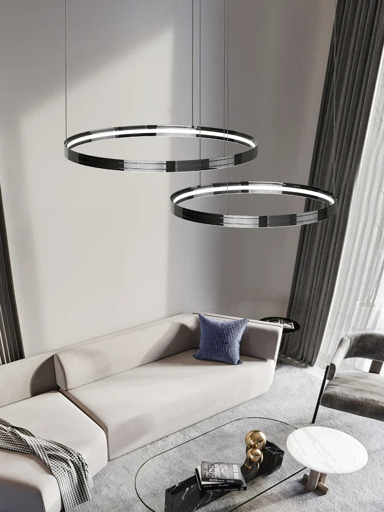 Modern chandelier with a sleek design.