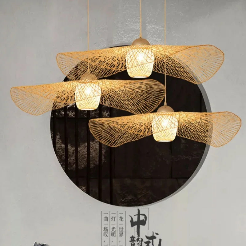 Japanese style woven bamboo chandelier for modern decor