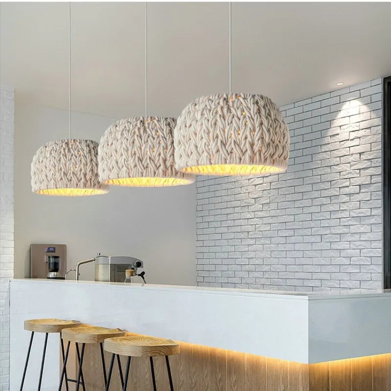 Nordic Wabi Sabi E27 LED pendant lights knitted rope minimalism hanging lamp Chandelier hanging lamp dining room lighting fixtures
