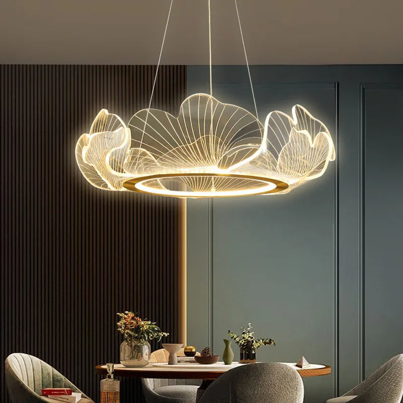 Minimalist adjustable luxury postmodern LED lotus leaf chandelier
