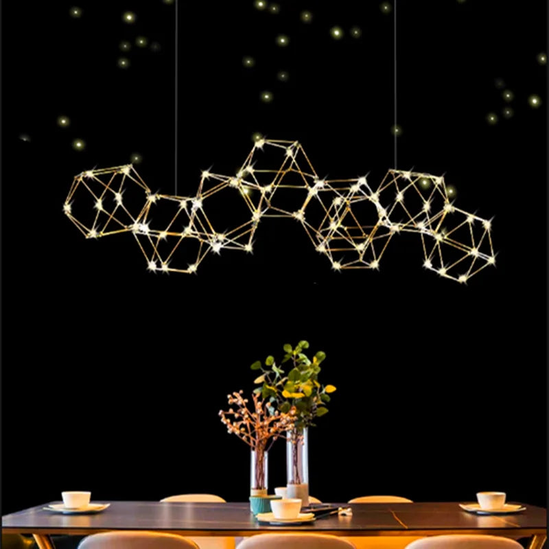Polygonal firefly chandelier with Nordic design in stainless steel