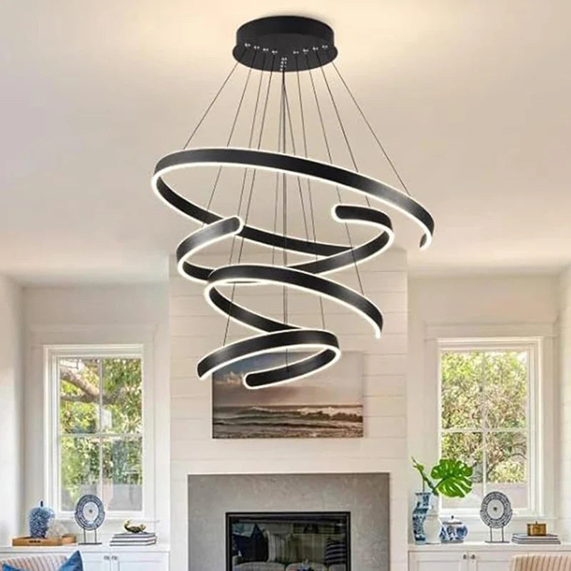 Modern, bright, sleek, designer chandelier