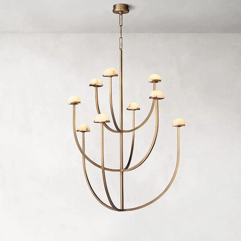 Retro-style Spanish natural marble and copper LED chandelier