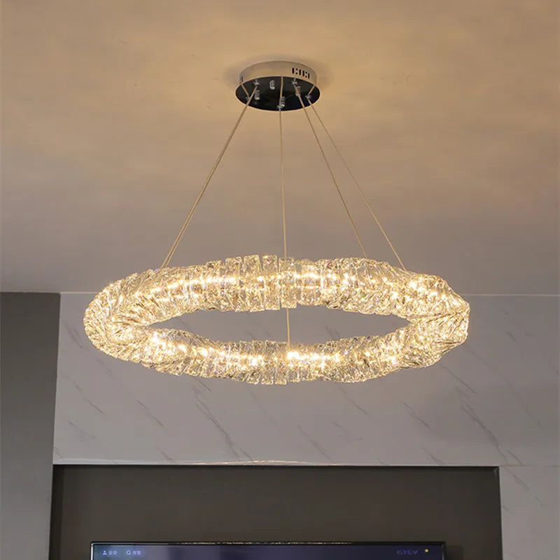 Dimmable K9 Crystal Modern Pendant Chandelier with Remote Control