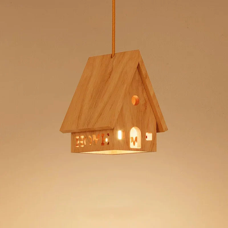 Minimalist solid wood LED chandelier for a child's bedroom