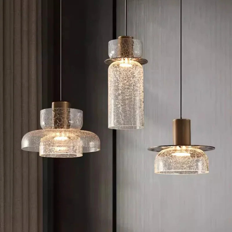 Elegant designer chandelier in cracked glass