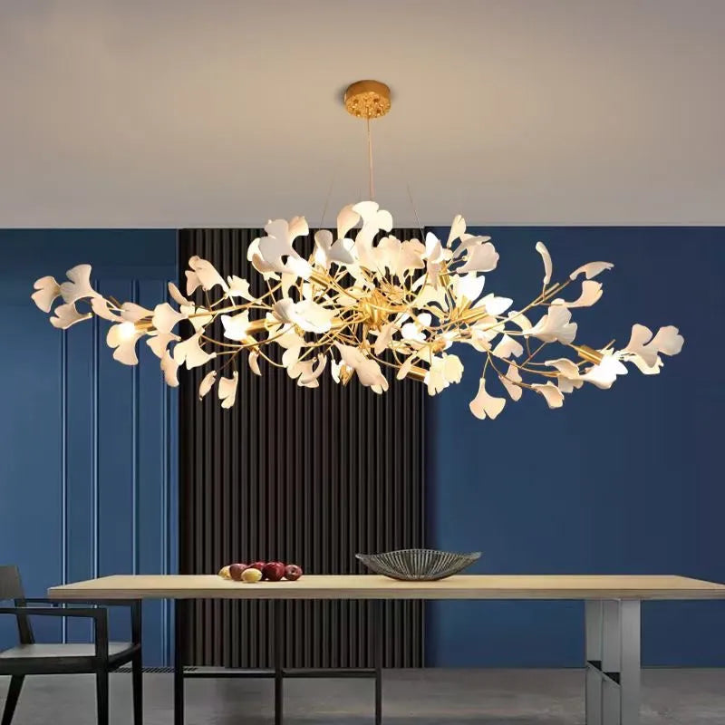 Modern Luxury LED Ceramic Ginkgo Pattern Art Villa Chandelier