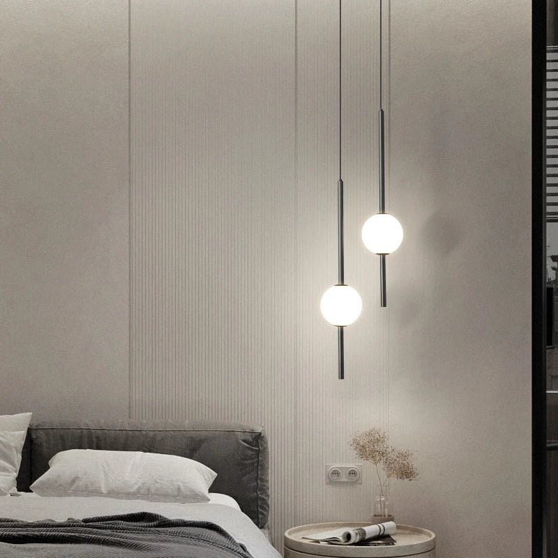 Nordic minimalist copper LED chandelier, adjustable height