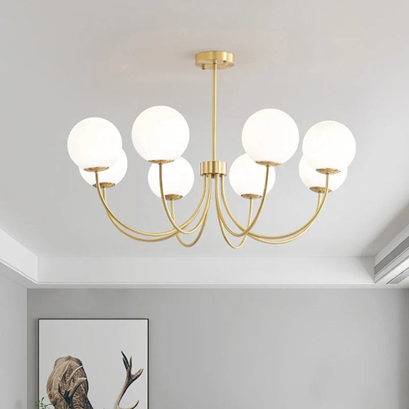 Modern glass chandelier with pendant light and metal frame