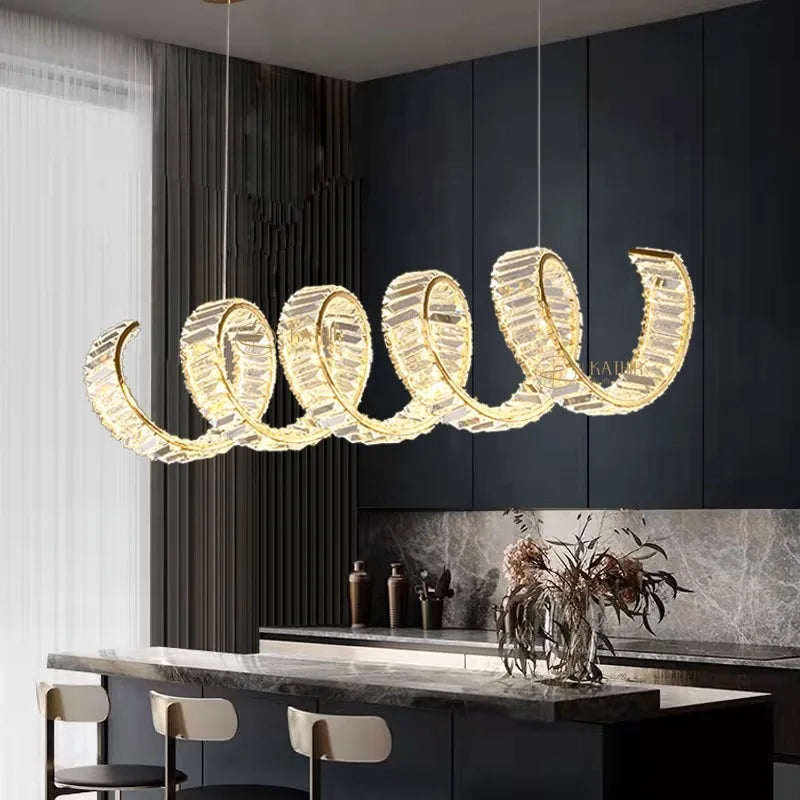 Modern design gold spiral LED chandelier