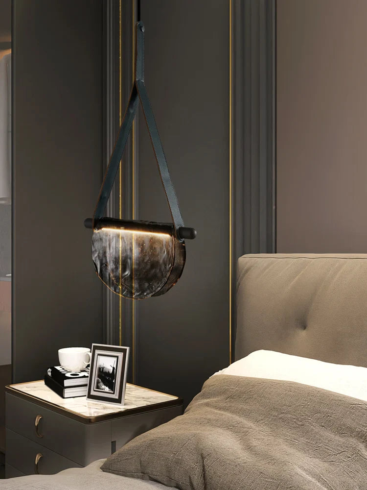 postmodern bedside lamp with belt, small minimalist Nordic art chandelier