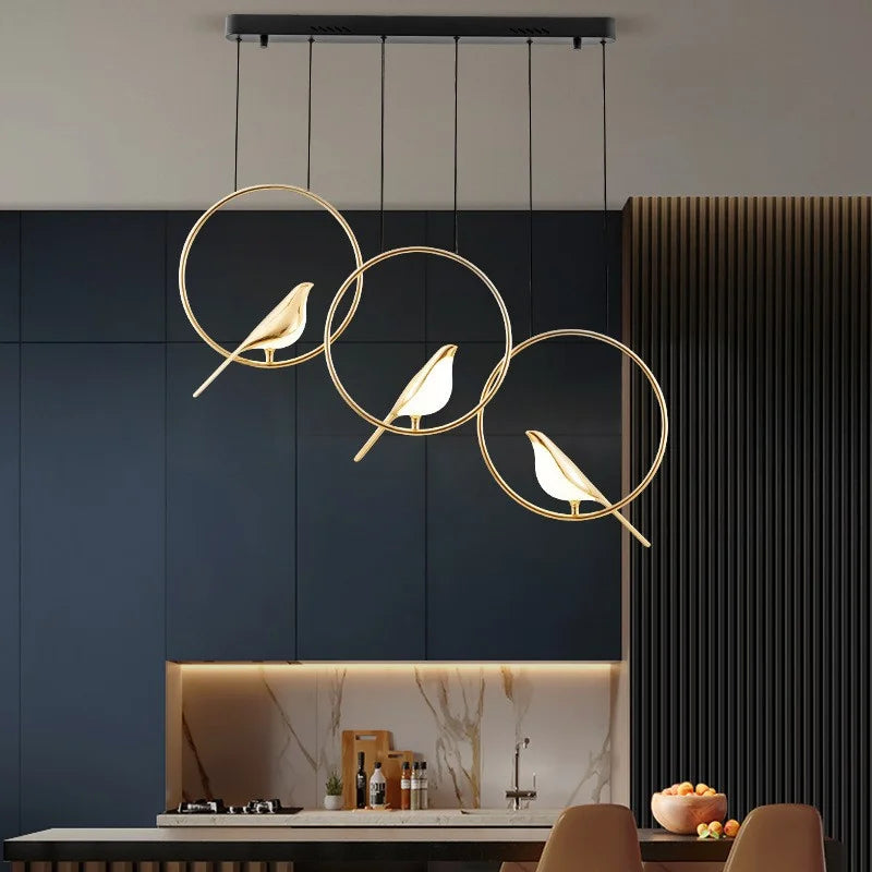 Golden bird chandelier for Nordic-style interior decoration