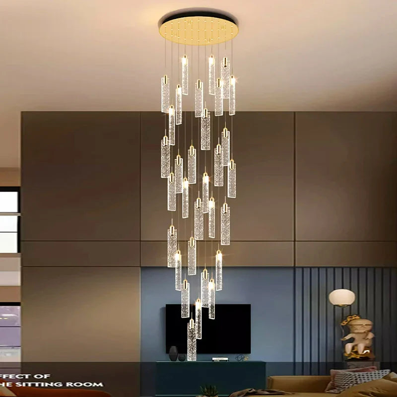 Nordic design chandelier with cascading golden pendants