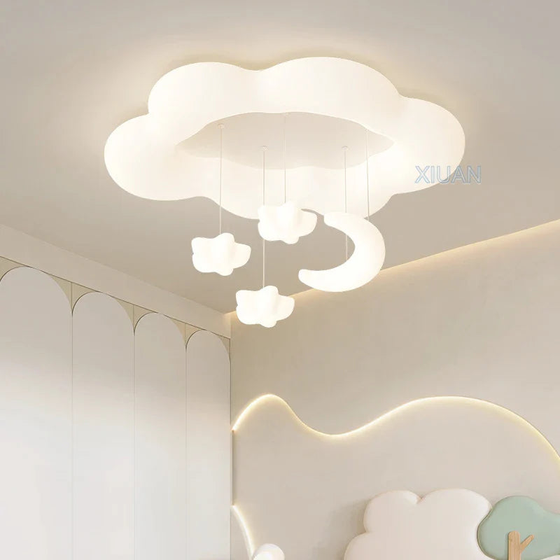 Creative White Cloud Moon Star Chandelier for Children