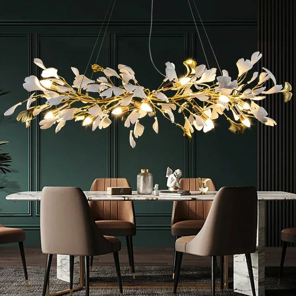 Luminous ginkgo leaf chandelier