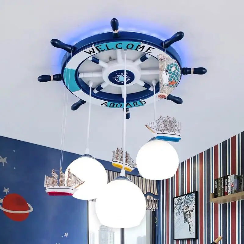 Mediterranean chandelier rudder with RGB backlight for children