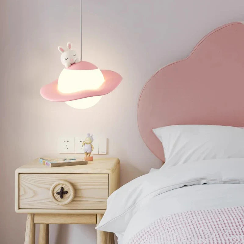 Cute rabbit, bear, and moon chandelier for a child's bedroom