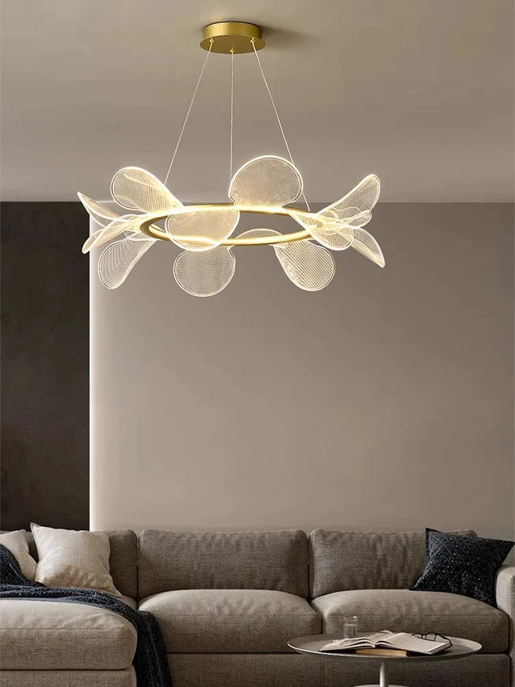 Minimalist acrylic chandelier with creative petal design