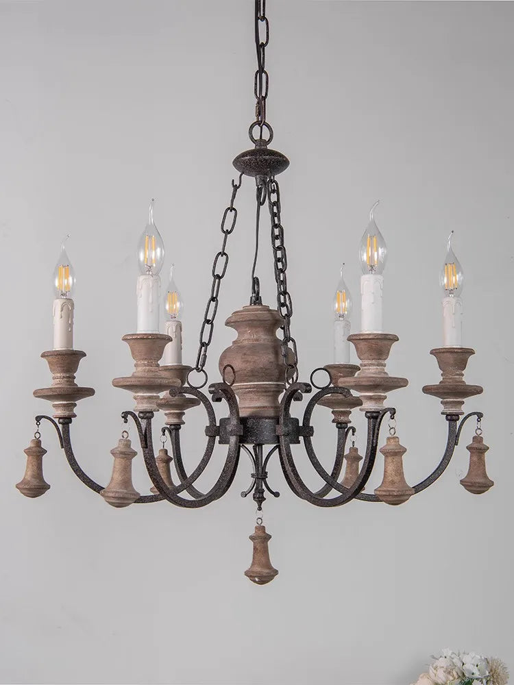 American Retro Solid Wood 6-Head Chandelier for Restaurant
