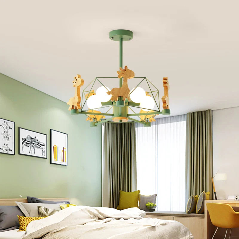 Nordic Wooden Animal Chandelier for Kids' Room