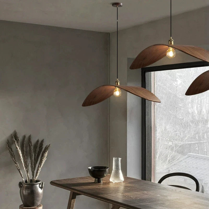 Wabi-sabi wooden chandelier with LED for loft stairs