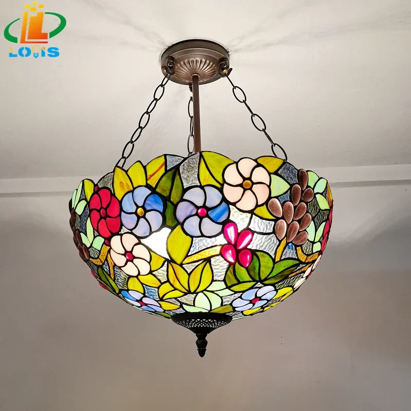 Tiffany-style grape cluster American floral chandelier