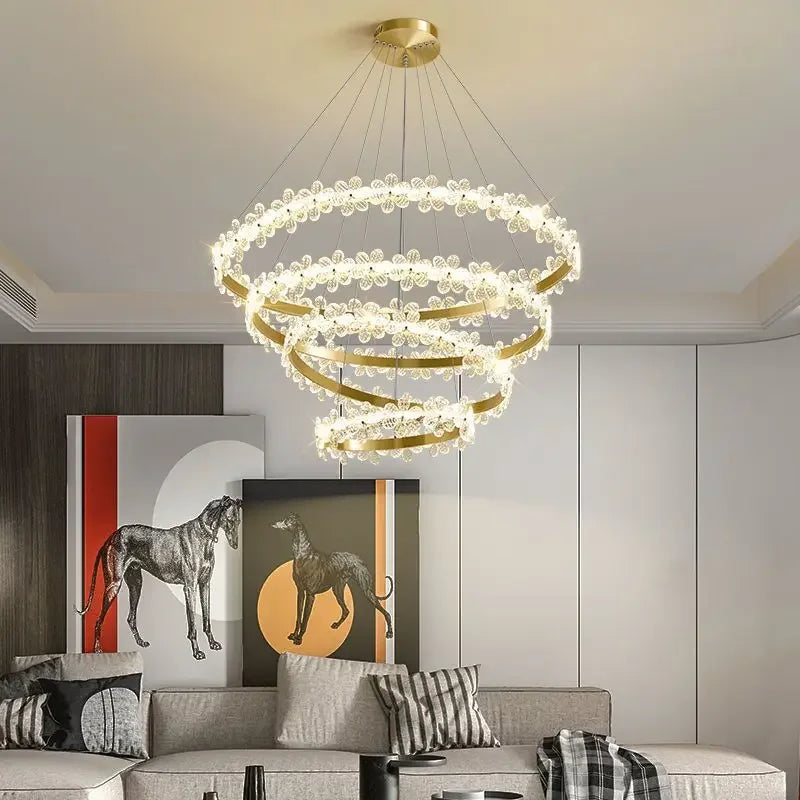 Nordic style K9 crystal chandelier with petal ring and LED