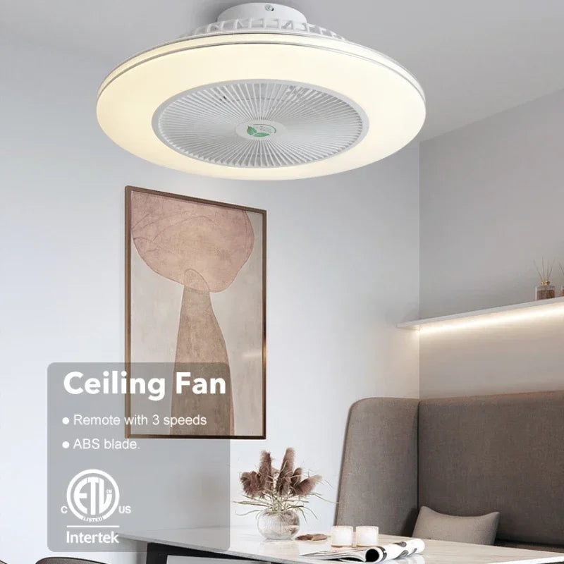 Modern LED ceiling fan with remote control and chandelier