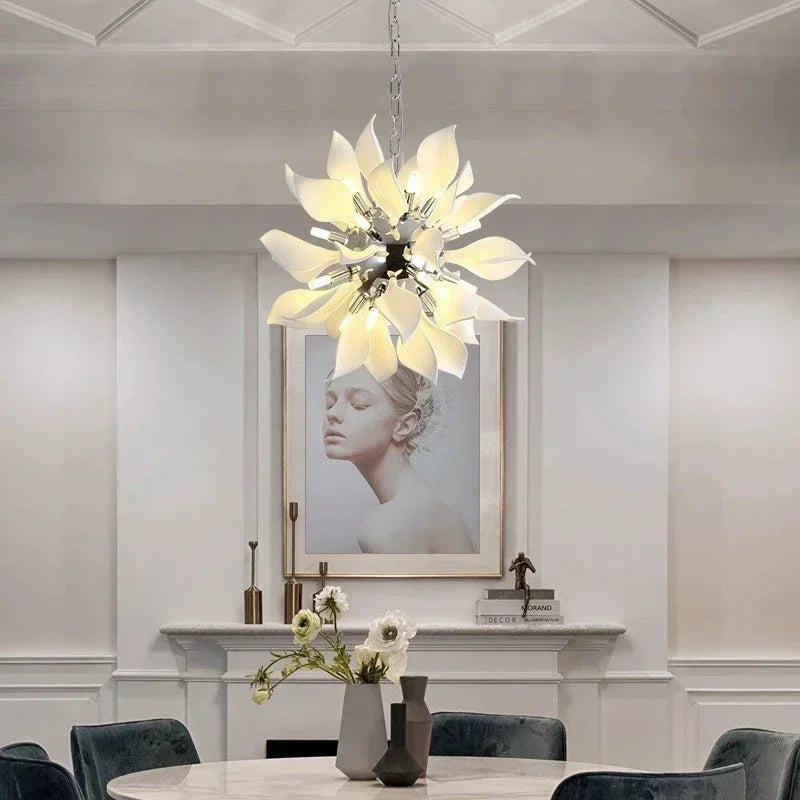 Modern ceramic chandelier with flower petals and LED light