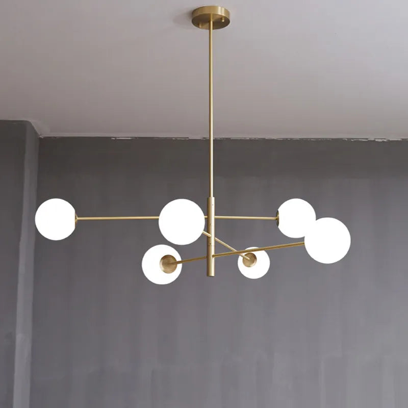 Nordic Modern Glass Brass Chandelier Lighting Home Decor Living Room Brass Pendant Lights Bedroom Restaurant Cafe Hanging Lamp