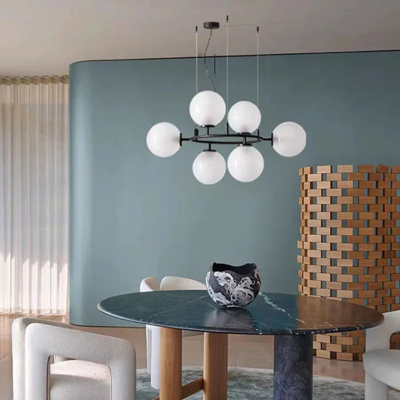 Contemporary adjustable glass ring chandelier