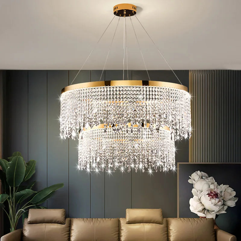 Modern Crystal Chandelier Circular Design Luxury Hanging Light