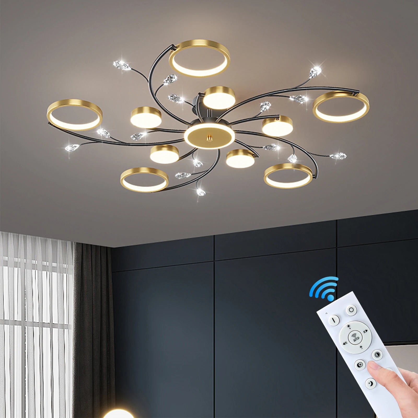 Nordic crystal ceiling light, modern creative round Dandelion design