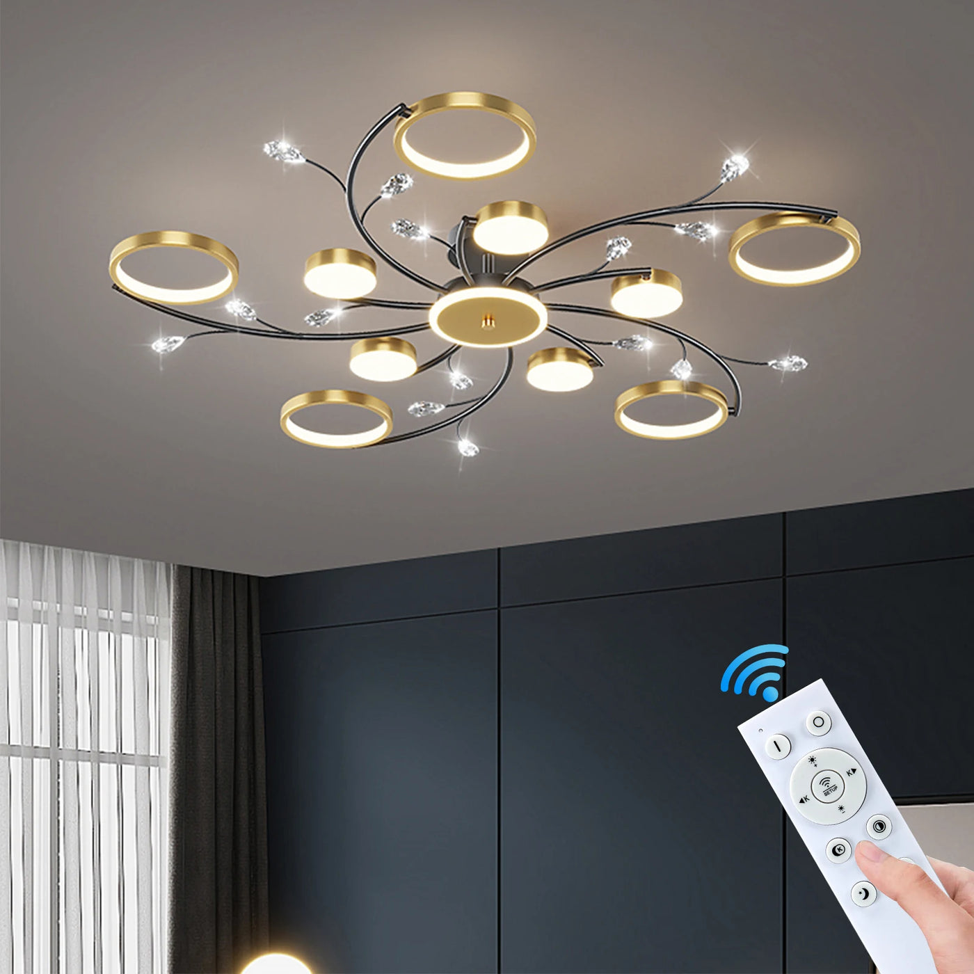 Nordic crystal ceiling light, modern creative round Dandelion design
