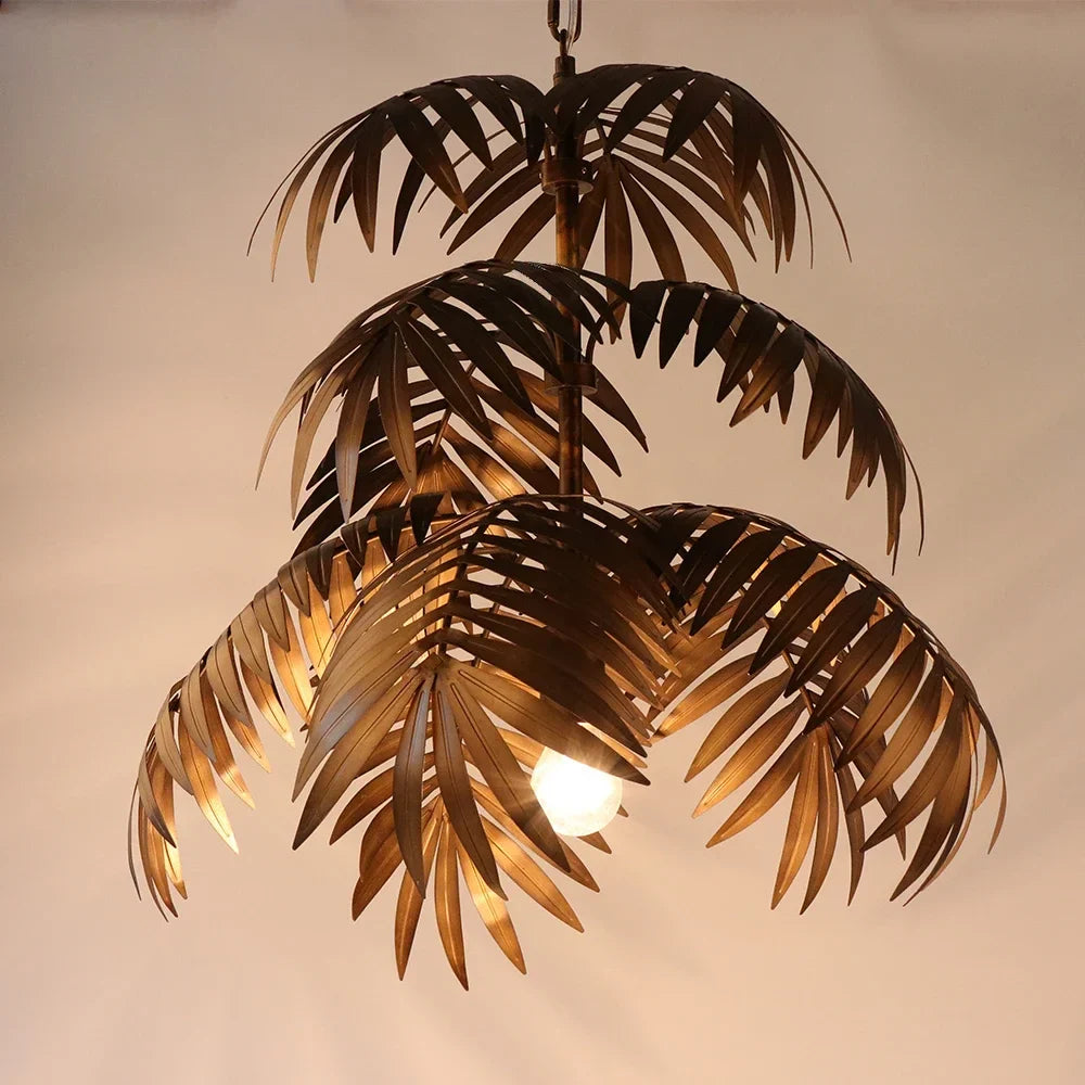 Vintage industrial coconut leaf chandelier bohemian tropical style