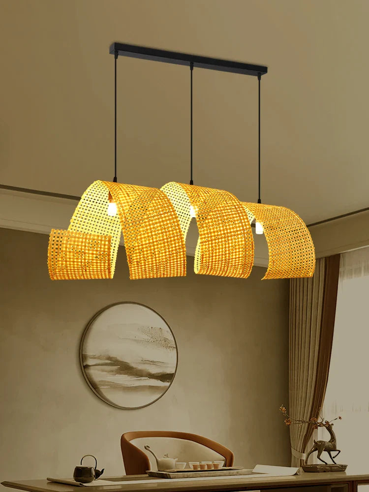 Japanese-style bamboo chandelier for Asian zen decor