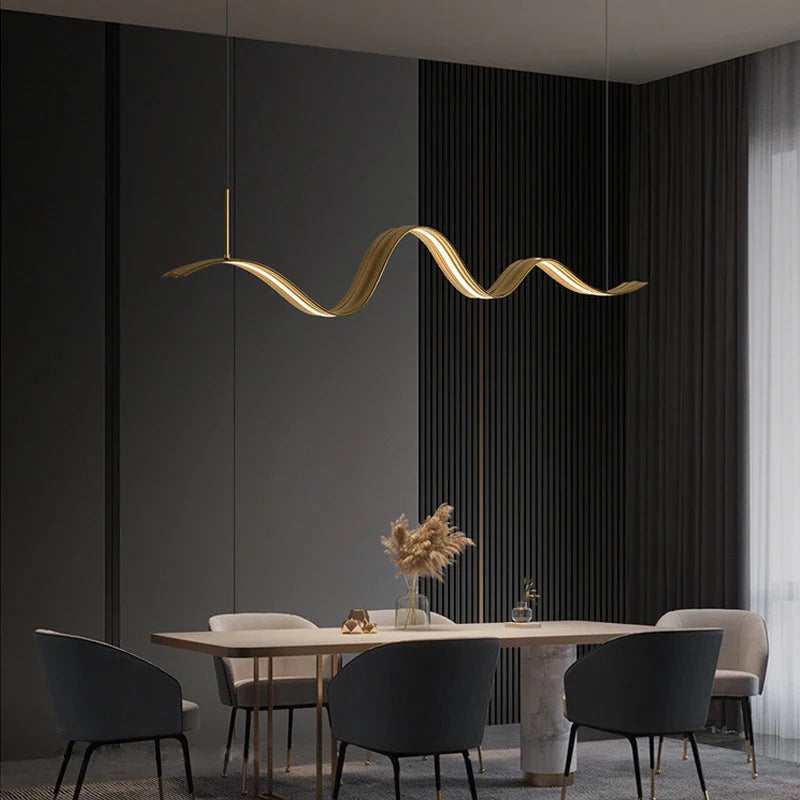 Elegant Wavy Copper LED Chandelier